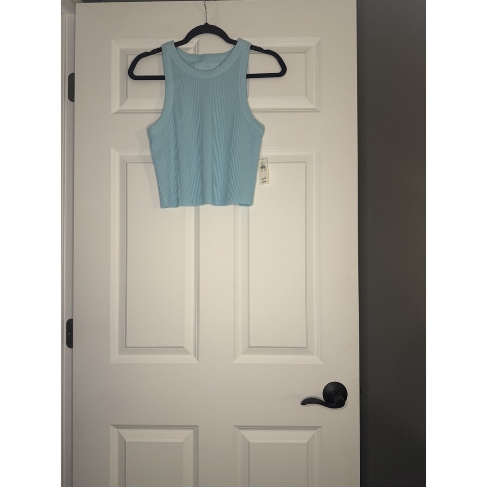 Aerie Ribbed Racerback Crop Muscle Tank Top Large Blue Nwt
